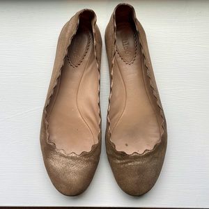 Chloe Lauren Scalloped Leather Ballet Flats—Rose Gold